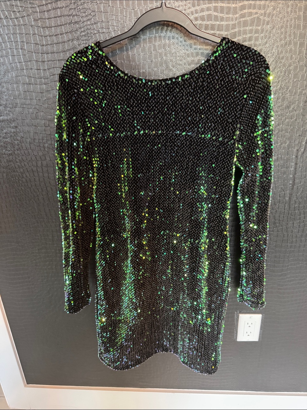 Motel Rocks Black Dress with Green Iridescent Sequins